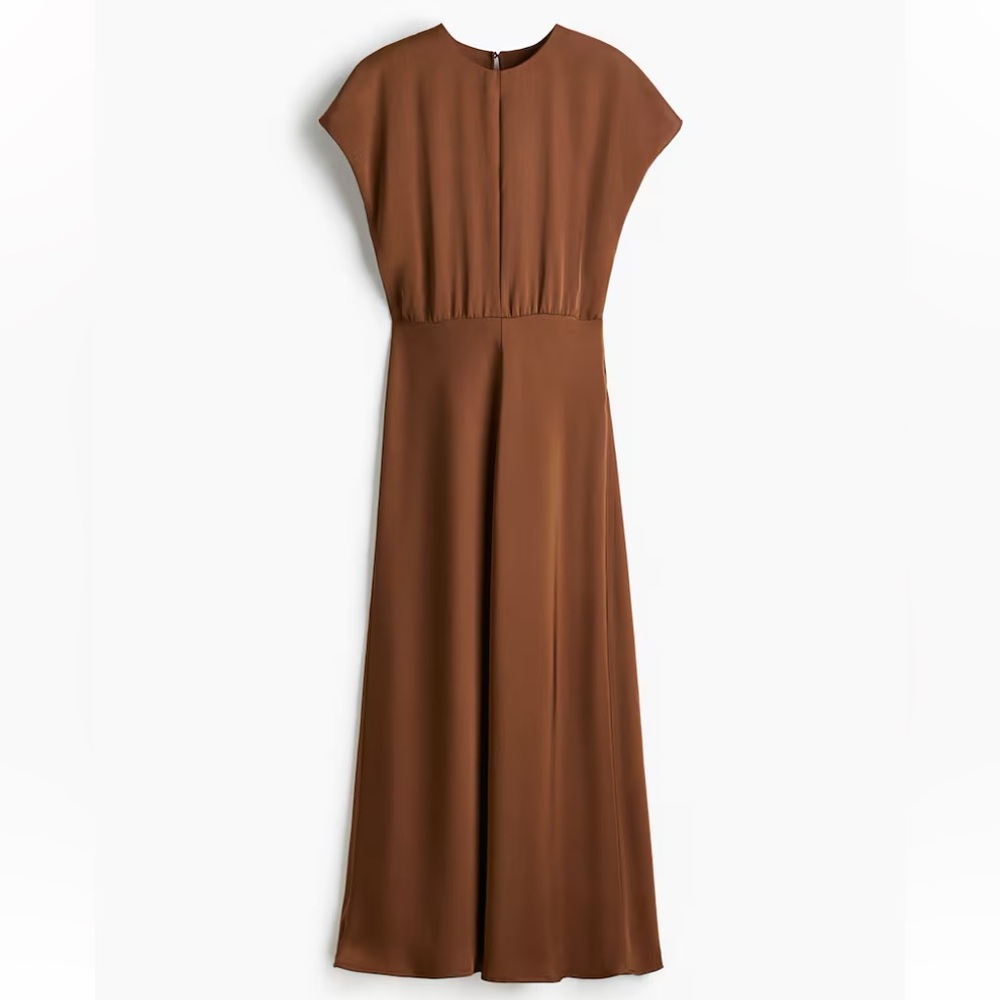 Cap-Sleeved Satin Maxi Dress
